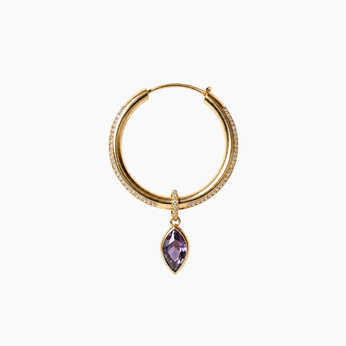 Pave gold hoop earring